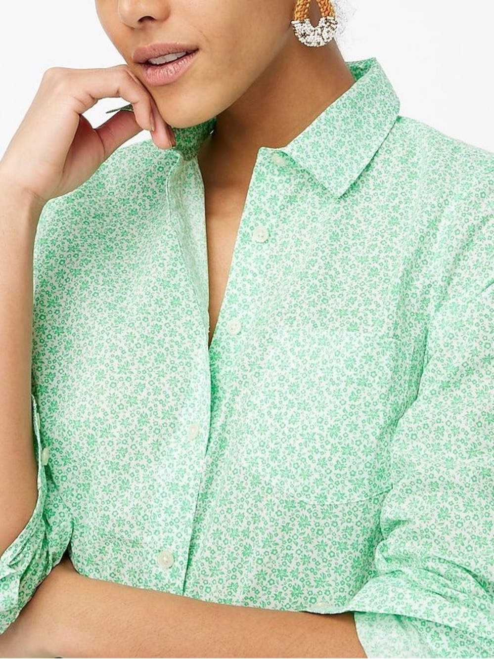 J. Crew Factory - Signature fit Lightweight Button-down - green print - size M